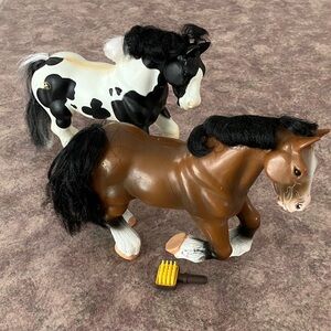 Vintage Pair of Grand Champions Clydesdale Horses with Brush